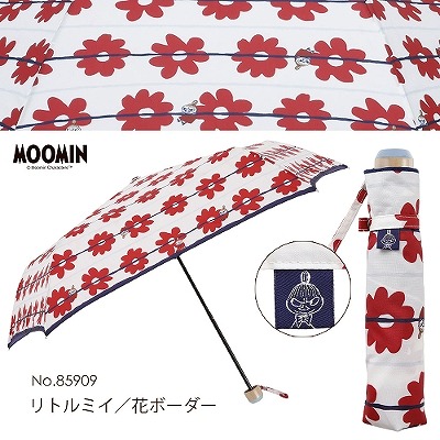 MOOMIN/One'sPlusの雨晴兼用折りたたみ雨傘【リトルミイ/花ボーダー】