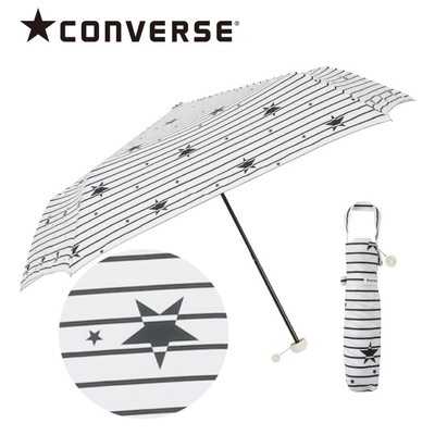 CONVERSEの雨晴兼用折りたたみ雨傘【スターボーダー（ホワイト）】