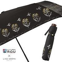 R.O.U×LINEDROPSの雨晴兼用折りたたみ雨傘【とり花ポンポン】