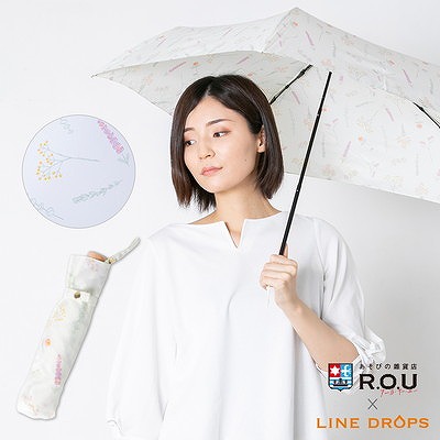 R.O.U×LINEDROPSの雨晴兼用折りたたみ雨傘【押し花の宝物】