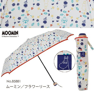 MOOMIN/One'sPlusの雨晴兼用折りたたみ雨傘【ムーミン/フラワーリース】