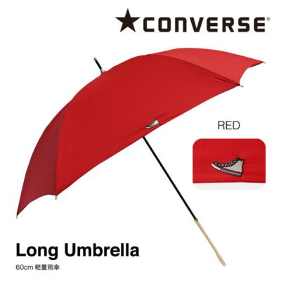 【CONVERSE】レディース ブランド ワンポイント無地 雨傘 60cm(レッド)
