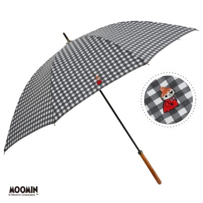 【LINEDROPS】【MOOMIN】晴雨兼用 ワンポイント刺繍日傘 50cm 長傘 リトルミイ/チェックBK