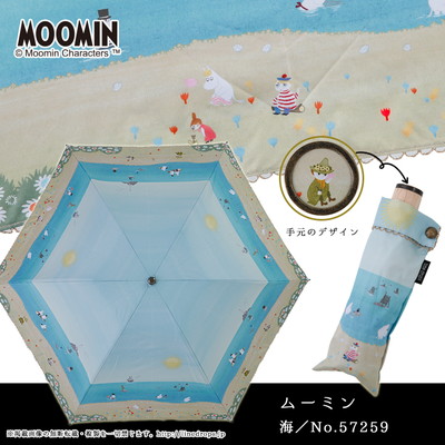 MOOMIN/LINEDROPSの晴雨兼用折りたたみ日傘 キャンバスパラソル【ムーミン/海】