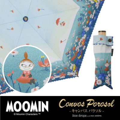 【LINEDROPS】【MOOMIN】キャンバスパラソル 折りたたみ 晴雨兼用日傘 50cm リトルミイ/ちょこっと花の上