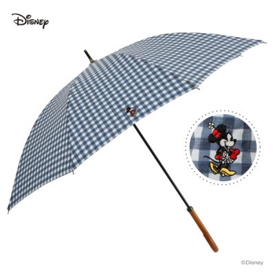 【One's Plus】【Disney】晴雨兼用 ワンポイント刺繍日傘 50cm 長傘 ミニーマウス/チェックNV