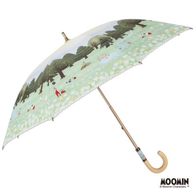 【LINEDROPS】【MOOMIN】キャンバスパラソル 日傘 50cm ムーミン/花とのんびり