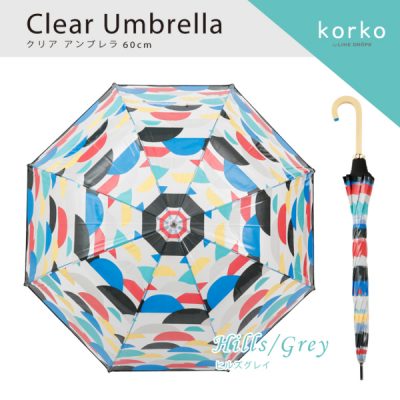 【korko(コルコ)】 クリアアンブレラ プリントビニール傘 60cm ヒルズグレイ