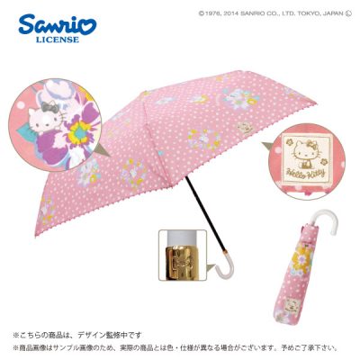 【Sanrio】キャラクターアンブレラ　55cm 折りたたみ傘 ハローキティ(ジューシーフラワー)