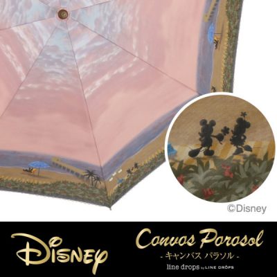 【LINEDROPS】【Disney】キャンバスパラソル 晴雨兼用日傘 50cm ミッキー&ミニー/サンセットロマンス